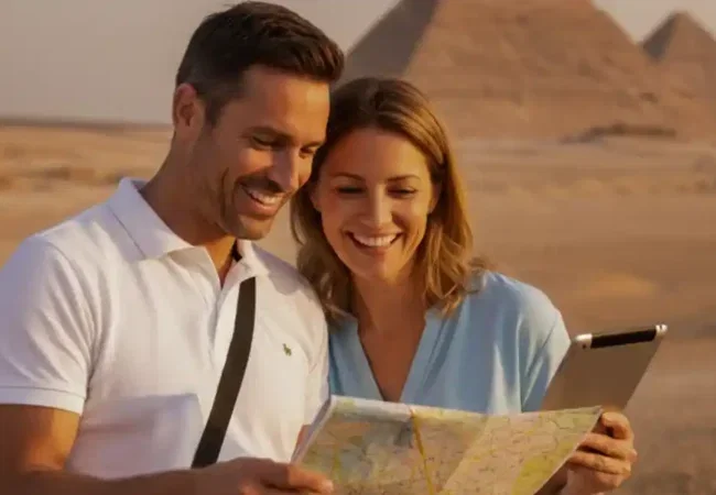 Essential-Information-Before-You-Go-Iconic-Egypt-Travel-Scene-Featuring-The-Pyramids-Of-Giza-And-Desert-Landscape-EgyptaTours
