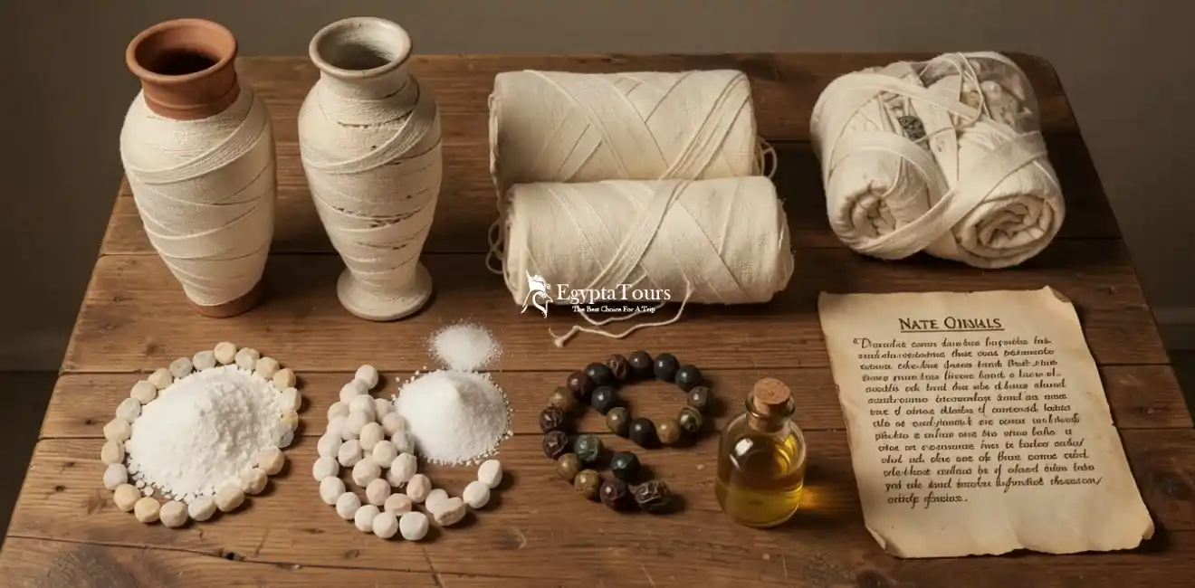 Mummification of the Pharaohs in Ancient Egypt 8 Ancient-Egyptian-Mummification-Tools-Linen-Oils-Amulets-Canopic-Jars-EgyptaTours