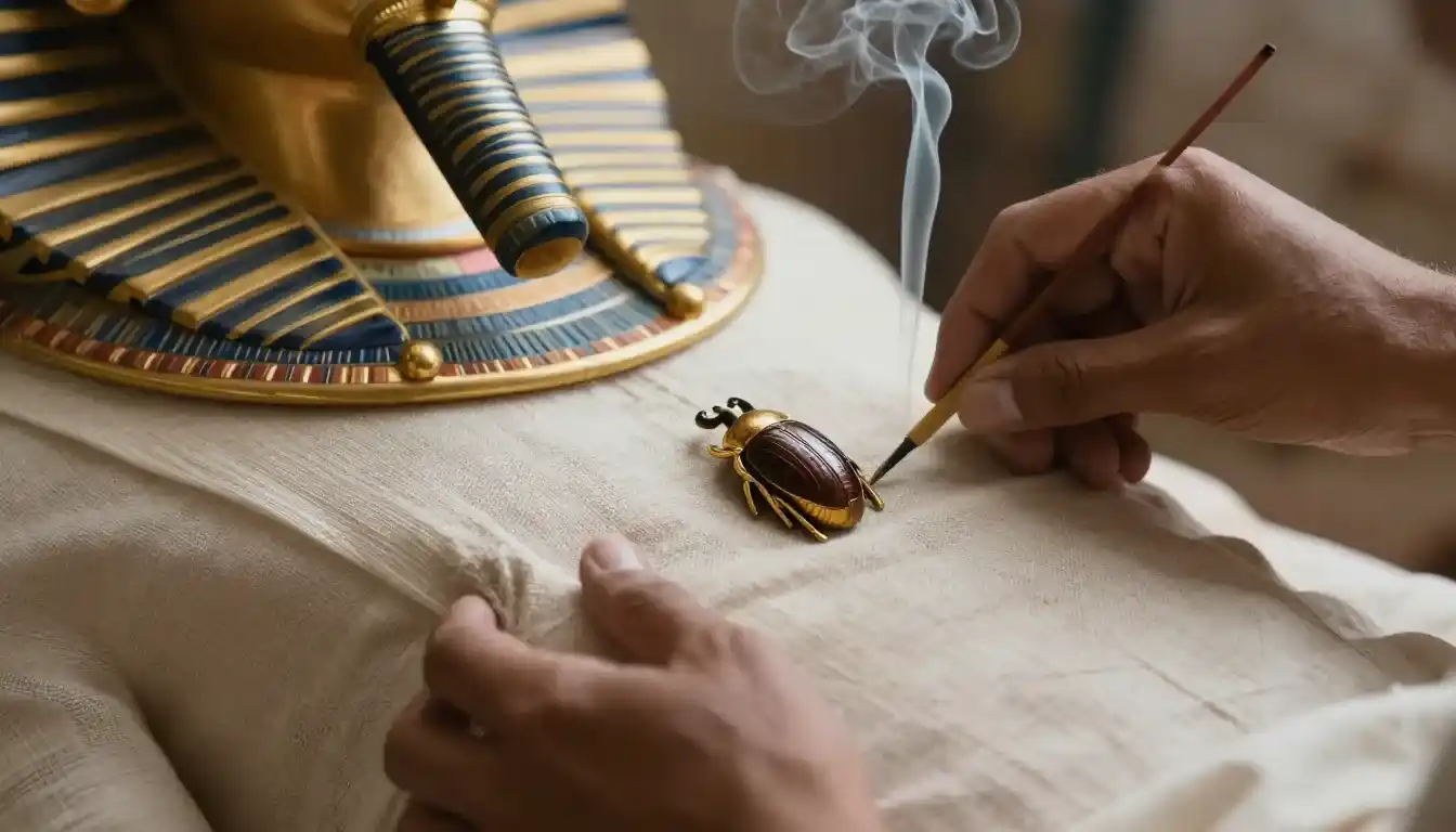 Mummification of the Pharaohs in Ancient Egypt 7 Close-Up-Linen-Wrapping-Mummification-of-the-Pharaohs-in-Ancient-Egypt-Hands-Detail-EgyptaTours