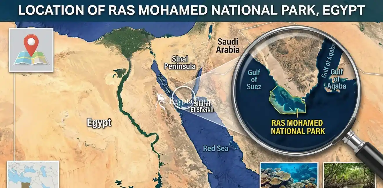 Ras Mohamed National Park: A Complete Guide to Egypt’s Natural Paradise 3 Location-of-Ras-Mohamed-National-Park-EgyptaTours