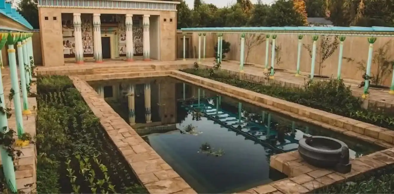 Ancient Egyptian Gardens 8 Temple-Garden-In-Ancient-Egypt-With-Palm-Trees - EgyptaTours