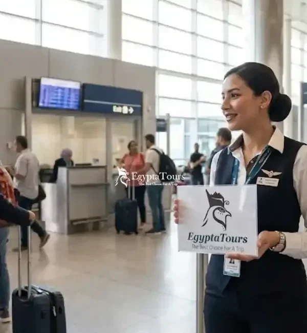 Welcoming-Egyptologist-guide-with-sign-meeting-excited-tourists-at-Cairo-Airport-arrival-for-festive-Christmas-5-Days-Cairo-and-Luxor-and-Abu-Simbel-Tour-Package-EgyptaTours